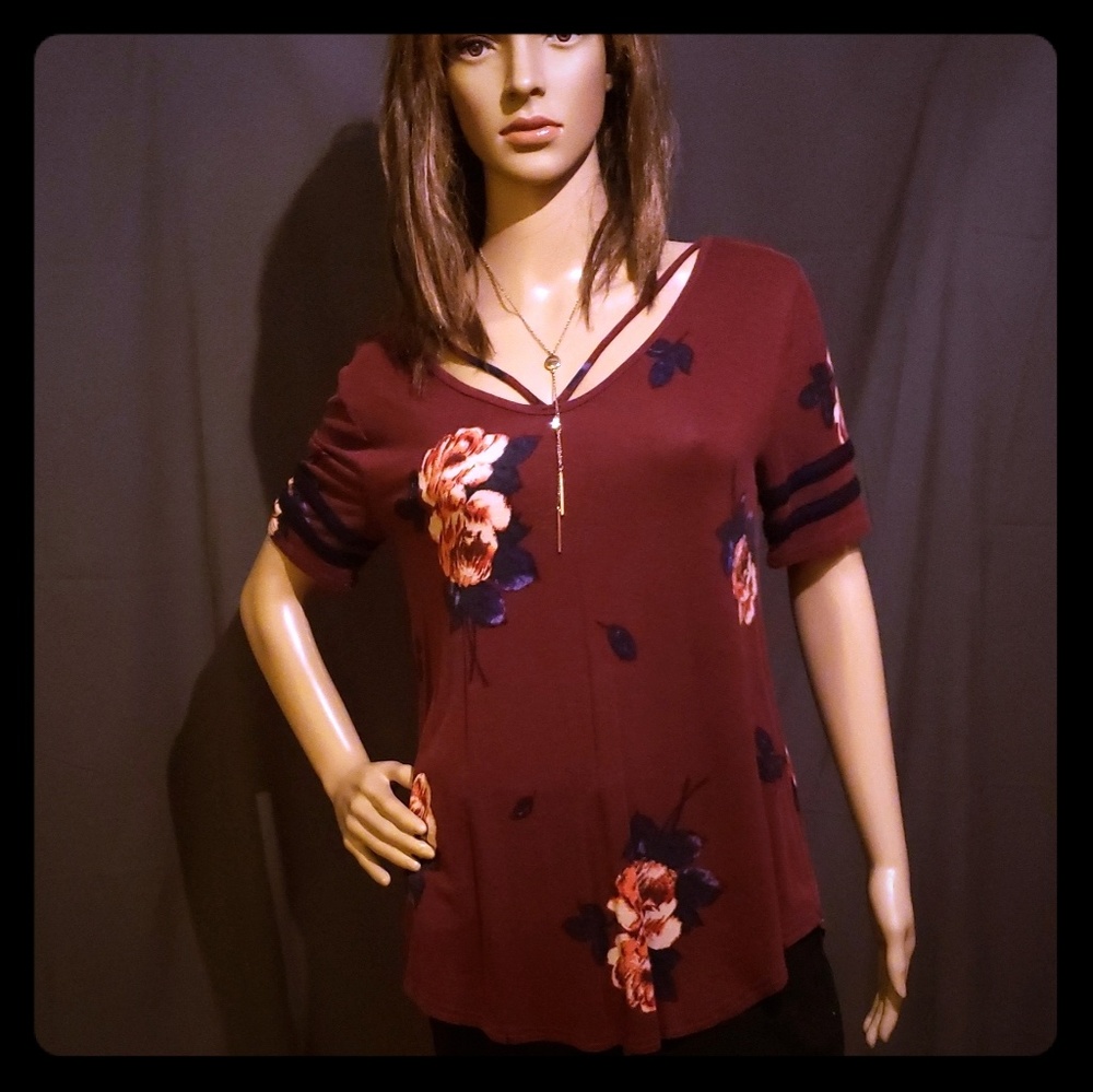 Maurice's Burgundy/Navy Boho Flower Shirt